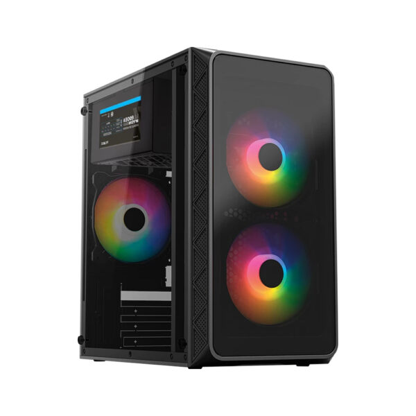 GABINETE ACTECK (AC-939225) DOOM PRO CRYSTAL GI730,MICRO ATX,1*USB 3.0,CRISTAL TEMP,3 FAN RGB,NEGRO