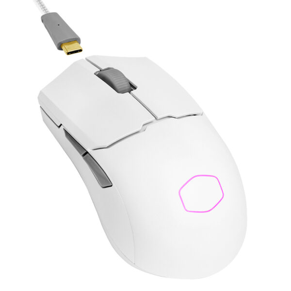 MOUSE GAMER COOLER MASTER (MM-712-WWOH1) MM712 BLANCO,BT 5.1,RGB,2.4GHZ,19KDPI,CABLE ULTRAWEAVE 1.8M - Imagen 2
