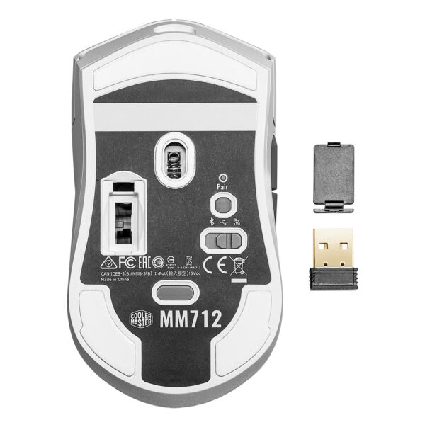 MOUSE GAMER COOLER MASTER (MM-712-WWOH1) MM712 BLANCO,BT 5.1,RGB,2.4GHZ,19KDPI,CABLE ULTRAWEAVE 1.8M - Imagen 6