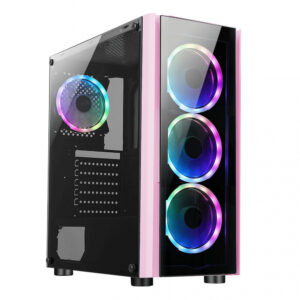 GABINETE XZEAL (XZCGB12P) XZ110-1,MICRO ATX,CRISTAL,1*USB 3.0,1*USB 2.0,3*VENT RGB,SIN FUENTE,ROSA