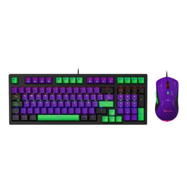 KIT TECLADO Y MOUSE MECANICO XZEAL (XZPKT1MV), 98 TECLAS, MOUSE 6 BOTONES,7200DPI,MORAD/VERDE, RGB