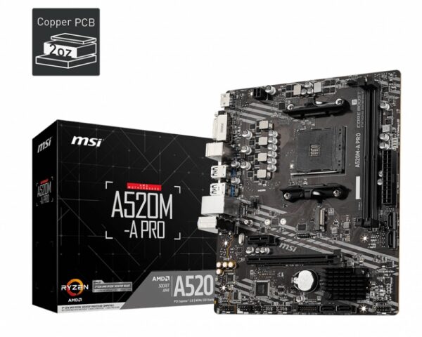 MOTHERBOARD MSI (A520M-A PRO) SOCKET AM4, 2*DDR4 4400, HDMI,DVI-D, M-ATX - Imagen 4