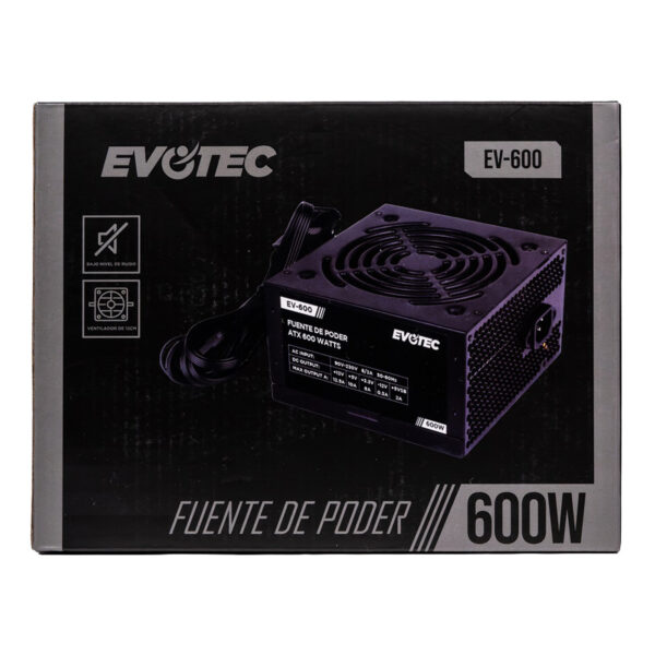 FUENTE DE PODER EVOTEC (EV-600) 600W,24 PINES,2 SATA, FLOPPY, MOLEX, PAQUETE INDIVIDUAL - Imagen 6