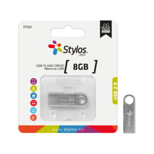 MEMORIA USB STYLOS (STMUSB1B) 8GB, ST100, USB 2.0, METAL PLATA