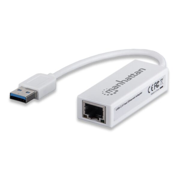 ADAPTADOR TARJETA RED MANHATTAN USB 2.0 A RJ45 ETHERNET ALTA VELOCIDAD 10 100 BLANCO 506731