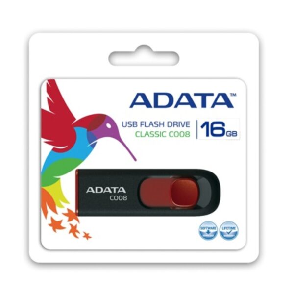 MEMORIA USB ADATA 16GB 2.0 RETRACTIL C008 NEGRO Y ROJO AC008 16G RKD - Imagen 2