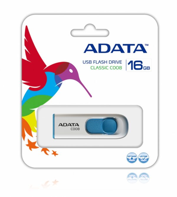 MEMORIA USB ADATA 16GB 2.0 RETRACTIL C008 BLANCO AZUL AC008 16G RWE - Imagen 2