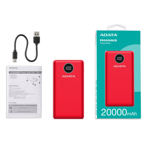 POWER BANK ADATA P20000QCD 20000mAh 2XUSB  2XUS C ROJO BATERIA PORTATIL AP20000QCD DGT CRD - Imagen 5