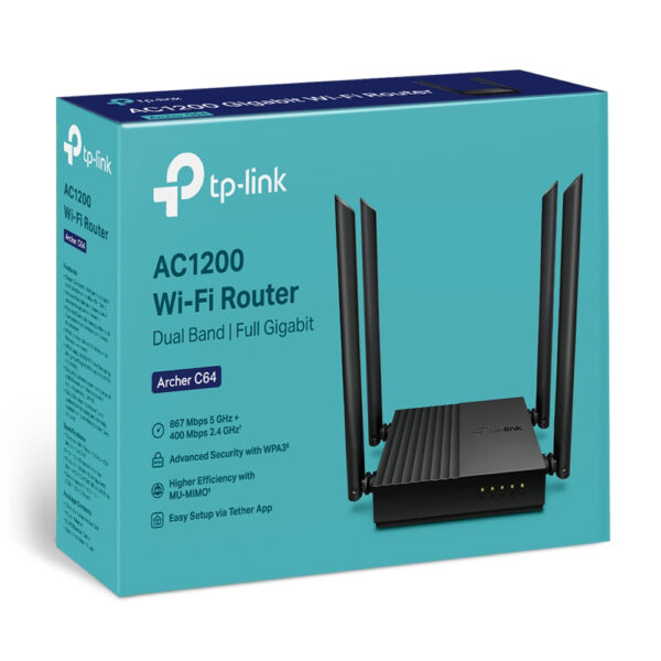 ROUTER TP-LINK (ARCHER C64) MU-MIMO FIREWALL, 1200MBPS, 5X ETHERNET, DUAL 2.4/5GHZ, 4X ANTENAS - Imagen 4