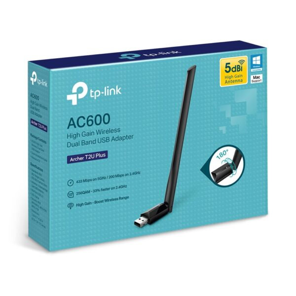 ADAPTADOR DE RED INALAMBRICO TP-LINK (ARCHER T2U PLUS) AC600, USB, 433MBPS, DUAL 2.4/5GHZ, ANTENA - Imagen 3