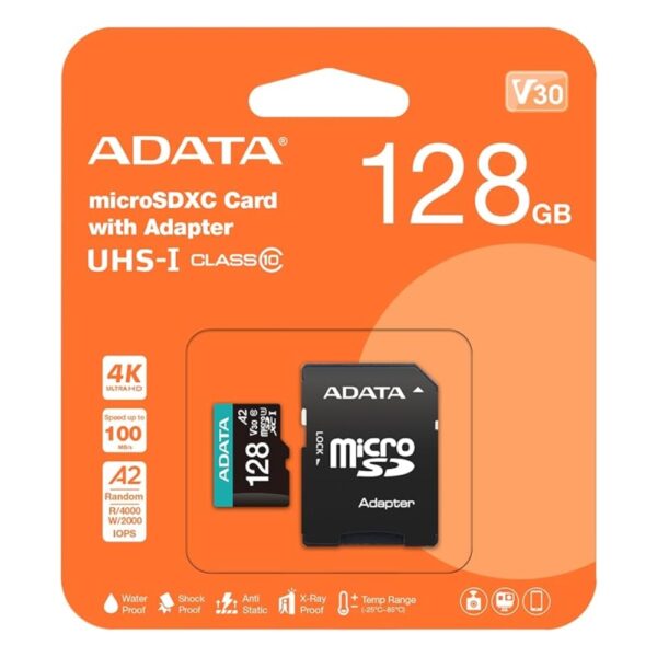 MEMORIA MICRO SD ADATA PREMIERE PRO 128GB SDXC SDHC UHS I U3 CON ADAPTADOR AUSDX128GUI3V30SA2 RA1 - Imagen 3
