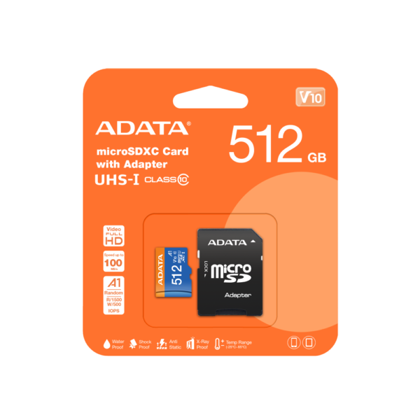 MEMORIA MICRO SD ADATA PREMIER 512GB CLASE 10 A1 CON ADAPTADOR AUSDX512GUICL10A1 RA - Imagen 3