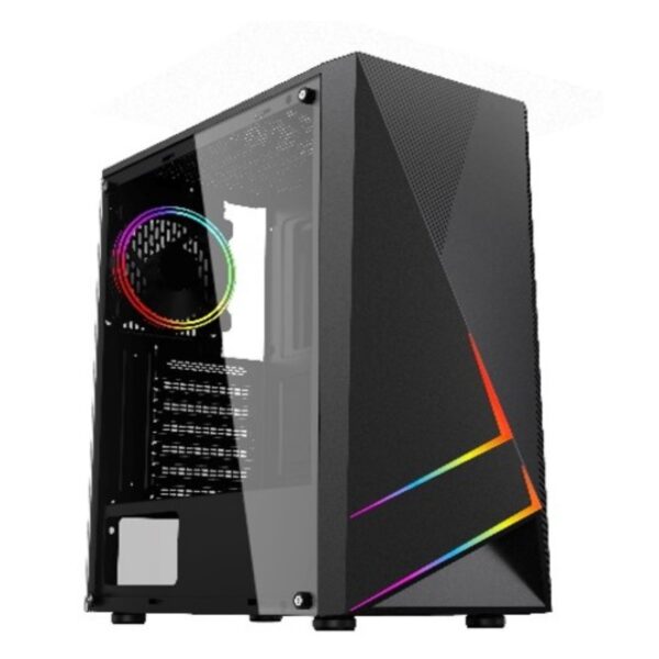 GABINETE YAGUARET RHINO NEGRO CON FUENTE DE PODER 550 WATTS ATX  W RGB LED LIGHTING 1USB 3.0 USB
