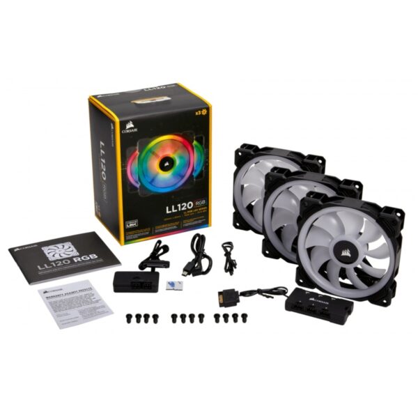 VENTILADOR GABINETE CORSAIR (CO-9050072-WW) LL120RGB,LUZ DUAL,120MM PWM,3*FAN,NODE INCLUIDO,NEGRO - Imagen 5