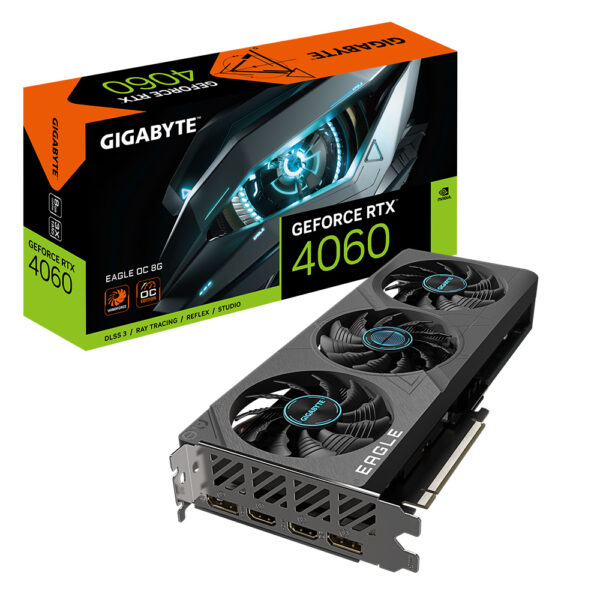 TARJETA DE VIDEO GIGABYTE (GV-N4060EAGLE OC-8GD) RTX 4060, 8GB GDDR6, PCIE 4.0, 2* HDMI, 2*DP, 3 FAN