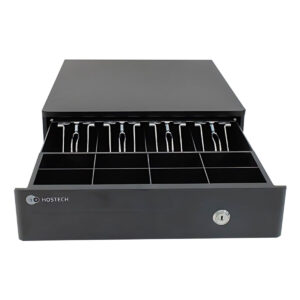 CAJON DE DINERO STYLOS (HTPOSCD1B) HOSTECH HT-300, 4*BILLETES, 8*MONEDAS, CABLE RJ11, ACERO, NEGRO