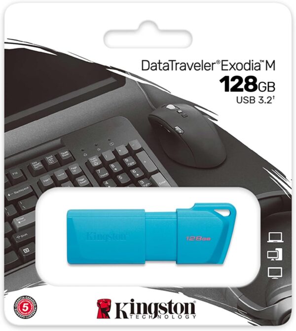 MEMORIA USB KINGSTON DATA TRAVELER EXODIA 128GB TURQUESA KC U2L128 7LB - Imagen 3