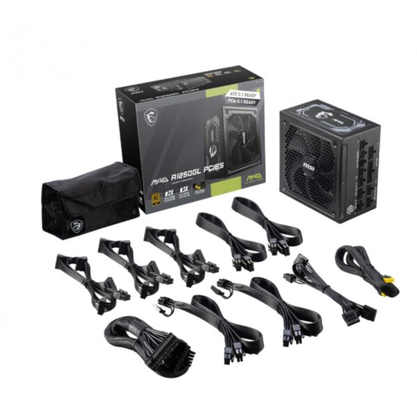 FUENTE DE PODER MSI (MAG A1250GL PCIE5) 1250W, PCIE 5.1, MODULAR, 80 PLUS GOLD, PFC ACTIVO, ATX 3.1 - Imagen 5