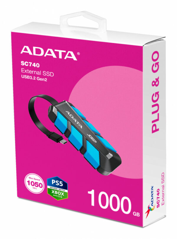 SSD EXTERNO ADATA SC740 1000GB USB 3.2 GEN2 TIPO C LECTURA 1050 MBS ESCRITURA 1000MBS SC7401000GCBU - Imagen 6