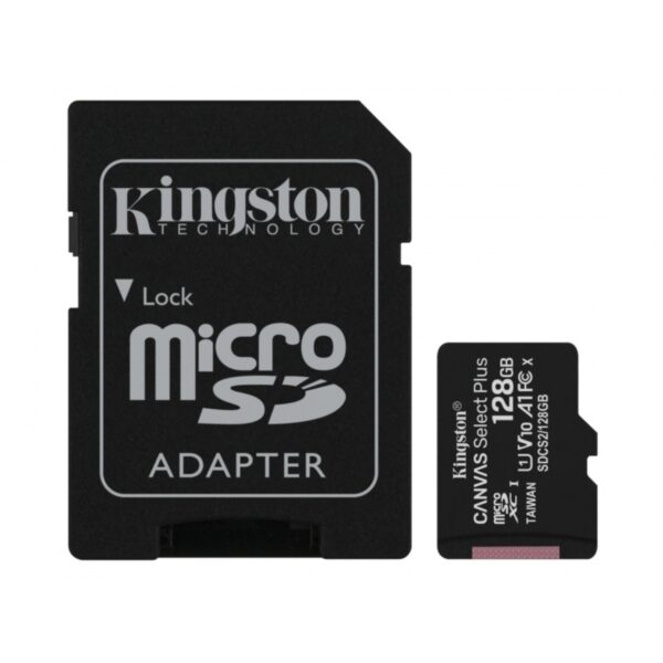 MEMORIA MICROSD SDXC KINGSTON 128GB (SDCS2/128GB) CANVAS SELECT PLUS, CLASE 10 C/ADAPTADOR
