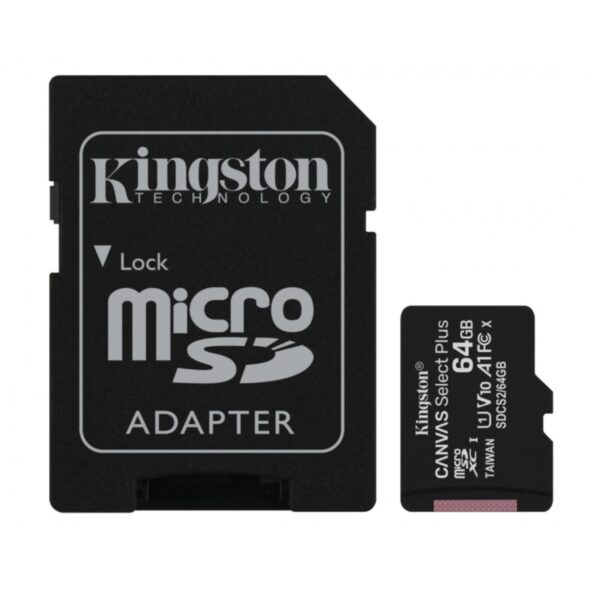 MEMORIA MICROSD SDXC KINGSTON 64GB (SDCS2/64GB) CANVAS SELECT PLUS, CLASE 10 C/ADAPTADOR