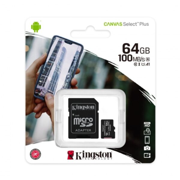 MEMORIA MICROSD SDXC KINGSTON 64GB (SDCS2/64GB) CANVAS SELECT PLUS, CLASE 10 C/ADAPTADOR - Imagen 3