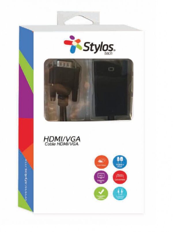 ADAPTADOR STYLOS (STACHV1B) HDMI MACHO A VGA HEMBRA, NEGRO - Imagen 4
