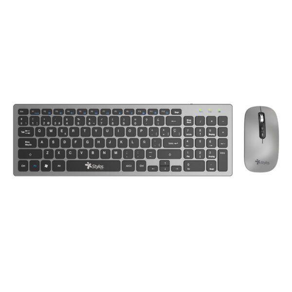KIT TECLADO Y MOUSE INALAMBRICO STYLOS (STPKTM6G) 96 TECLAS, MOUSE 5 BOTONES, 1600DPI, NEGRO/GRIS