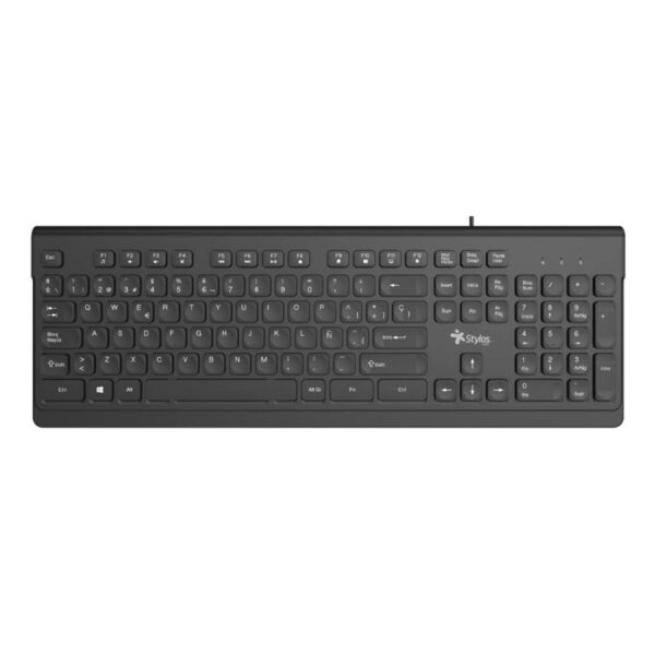 TECLADO INALAMBRICO STYLOS (STPTEC6B) USB NANO, RECARGABLE, 104 TECLAS, ESPANOL, NEGRO