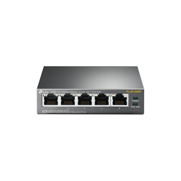 SWITCH TP-LINK (TL-SF1005P) ESCRITORIO, 5X ETHERNET, 1 GBPS,2000 ENTRADAS,NO ADMINISTRABLE,4X POE+