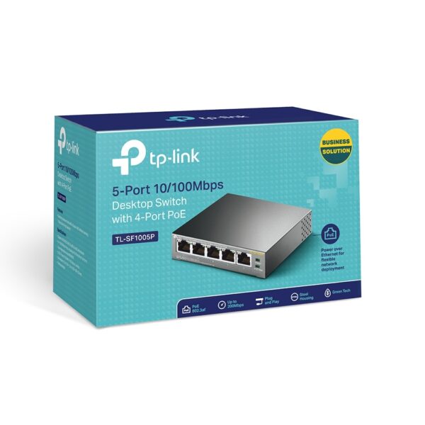 SWITCH TP-LINK (TL-SF1005P) ESCRITORIO, 5X ETHERNET, 1 GBPS,2000 ENTRADAS,NO ADMINISTRABLE,4X POE+ - Imagen 4