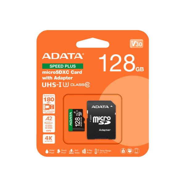 MEMORIA MICRO SD ADATA SPEED PLUS 128G SDXC UHS I U3 CL10 180MBS UD128GUI3V30A2SPRA1 - Imagen 3