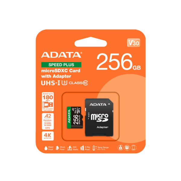 MEMORIA MICRO SD ADATA SPEED PLUS 256G SDXC UHS I U3 CL10 180MBS UD256GUI3V30A2SPRA1 - Imagen 3