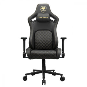 SILLA COUGAR DEFENSOR GOLD CUERO SINTETICO, SOPORTE LUMBAR PUSHBACK, BOLSILLO TRASERO, RECLINABLE BL