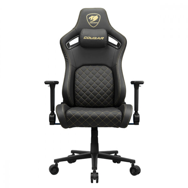 SILLA COUGAR DEFENSOR GOLD CUERO SINTETICO, SOPORTE LUMBAR PUSHBACK, BOLSILLO TRASERO, RECLINABLE BL