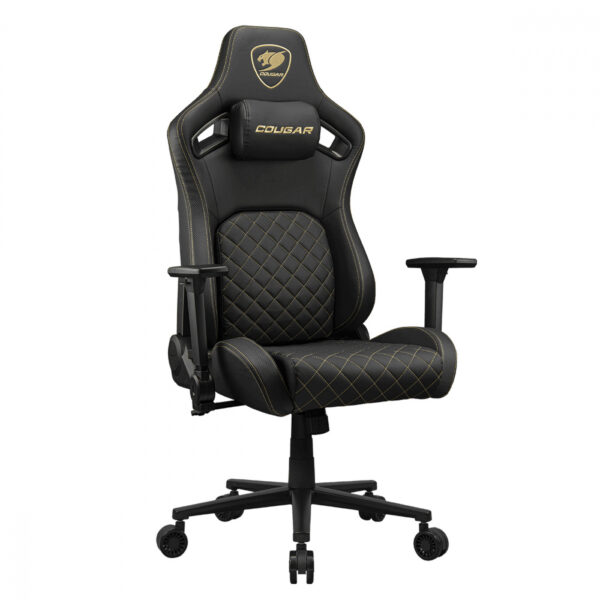 SILLA COUGAR DEFENSOR GOLD CUERO SINTETICO, SOPORTE LUMBAR PUSHBACK, BOLSILLO TRASERO, RECLINABLE BL - Imagen 3