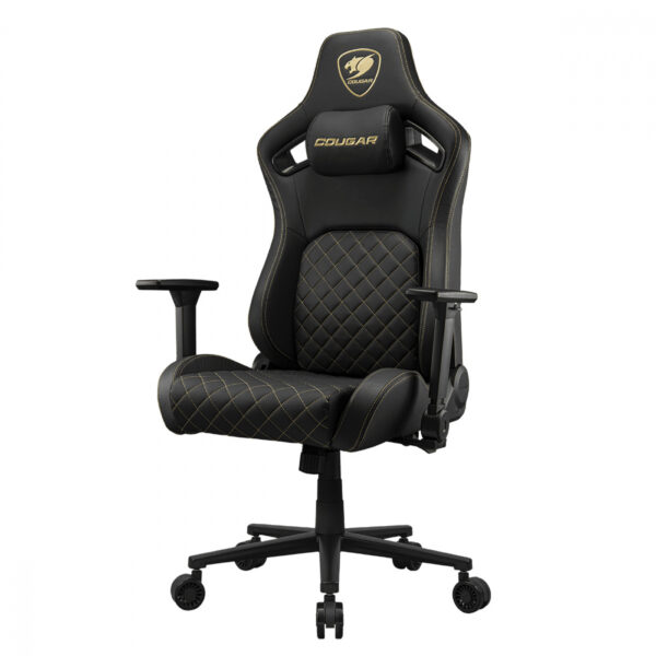 SILLA COUGAR DEFENSOR GOLD CUERO SINTETICO, SOPORTE LUMBAR PUSHBACK, BOLSILLO TRASERO, RECLINABLE BL - Imagen 4