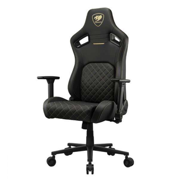 SILLA COUGAR DEFENSOR GOLD CUERO SINTETICO, SOPORTE LUMBAR PUSHBACK, BOLSILLO TRASERO, RECLINABLE BL - Imagen 5