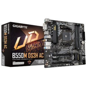 MOTHERBOARD GIGABYTE (B550M DS3H AC R2 1.0) ‎SOCKET AM4,4*DDR4 3200MHZ,HDMI,DP,WIFI,BT4.2,MICRO ATX