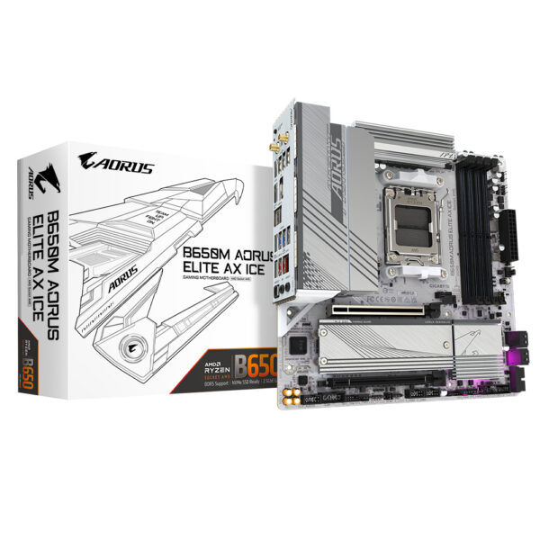 MOTHERBOARD GIGABYTE (B650M A ELITE AX ICE) SOCKET AM5, 4*DDR5 8000MHZ, HDMI, DP,MICRO ATX, WIFI6/BT