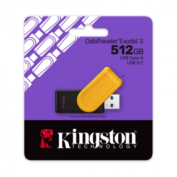 MEMORIA USB KINGSTON 128GB 3.2 GEN 1 DATA TRAVELER EXODIA S NEGRO Y AMARILLO DTXS 512GB - Imagen 3