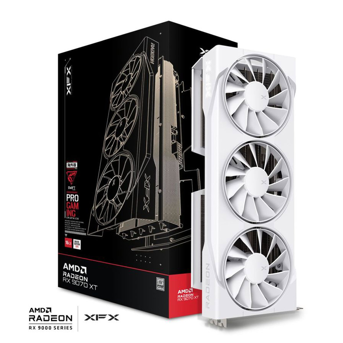 TARJETA DE VIDEO XFX (RX-9TARJETA DE VIDEO XFX (RX-97TSWF3W9) SWIFT AMD RADEON RX 9070XT,16GB GDDR6,2400MHZ,3*DP,HDMI, BLANCA