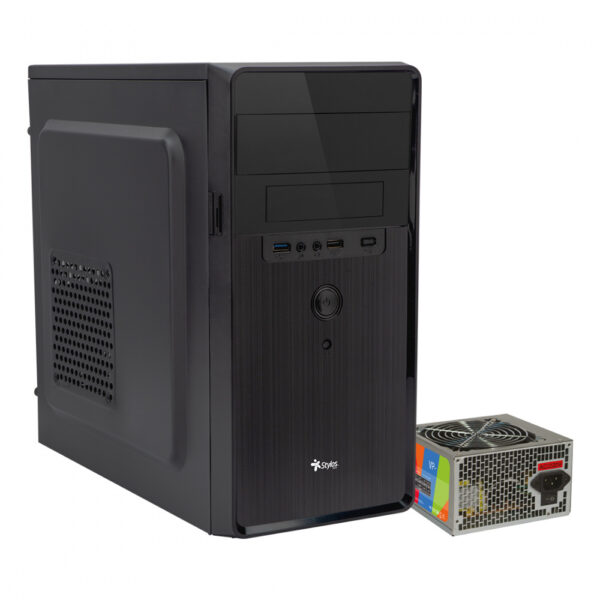 GABINETE STYLOS (STPGAC5B) CGAB5, MICRO ATX, 1*USB 1.0, 2*USB 3.0, FUENTE 500W, NEGRO