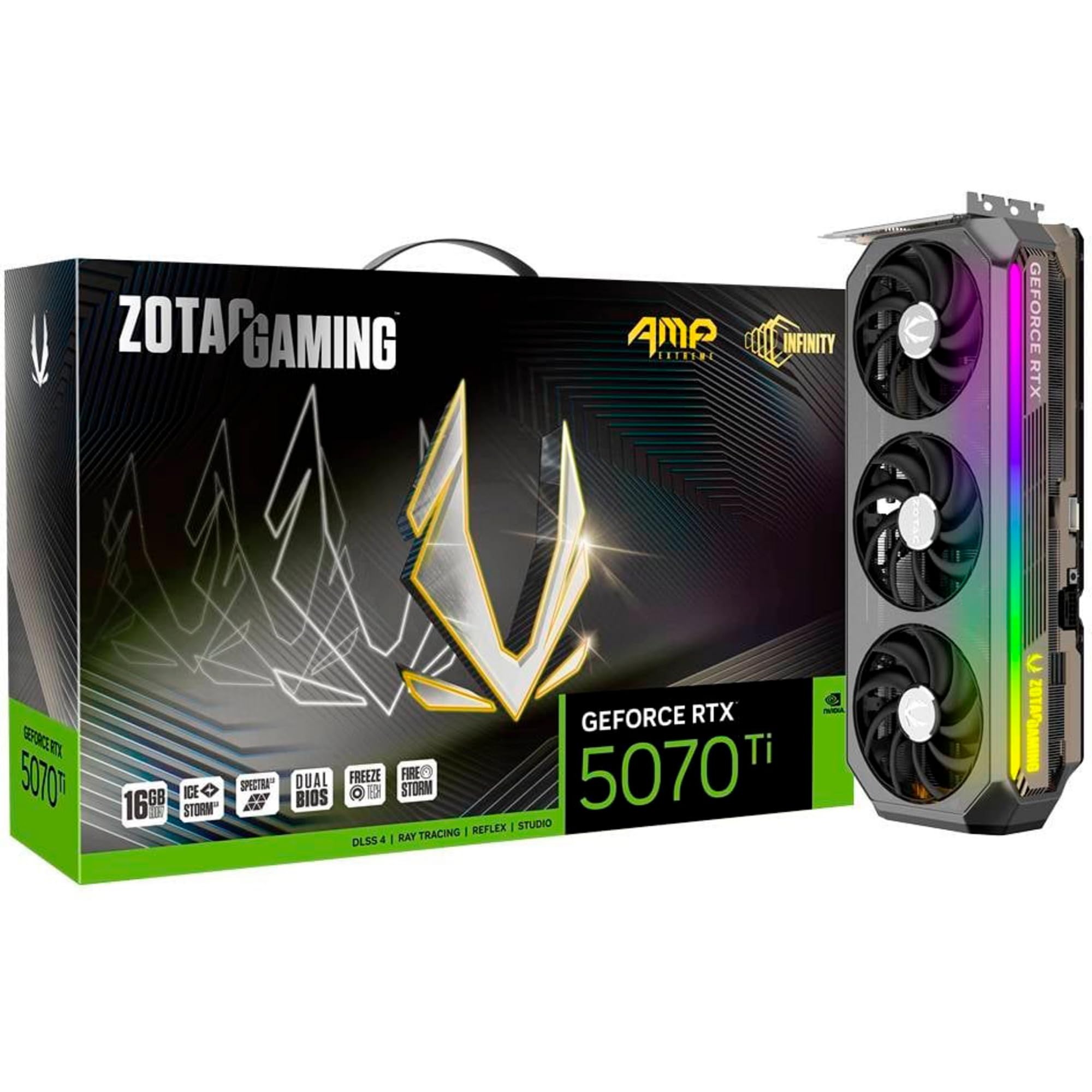 TARJETA DE VIDEO ZOTAC (ZT-B50710B-10P) RTX 5070TI AMP EXTREME INFINITY 16GB GDDR7,PCIE 5,3*FAN