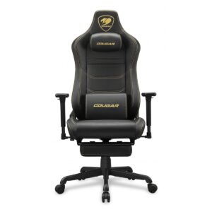 SILLA COUGAR ARMOR EVO S GOLD  BLACK REPOSA PIES RETRACTIL CUERO SINTETICO 120KG