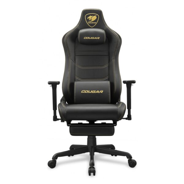 SILLA COUGAR ARMOR EVO S GOLD  BLACK REPOSA PIES RETRACTIL CUERO SINTETICO 120KG