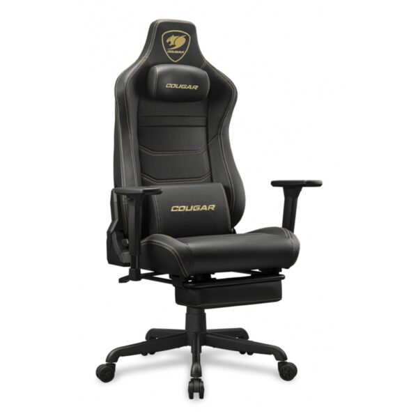 SILLA COUGAR ARMOR EVO S GOLD  BLACK REPOSA PIES RETRACTIL CUERO SINTETICO 120KG - Imagen 2