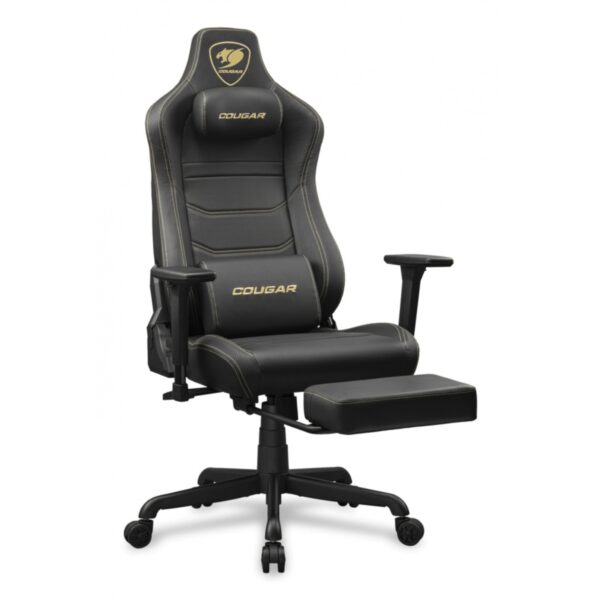 SILLA COUGAR ARMOR EVO S GOLD  BLACK REPOSA PIES RETRACTIL CUERO SINTETICO 120KG - Imagen 6