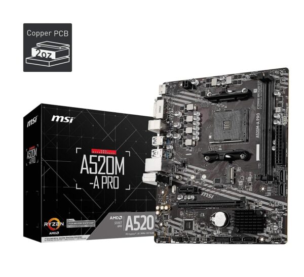 MOTHERBOARD MSI (A520M-A PRO G) SOCKET AM4, 2*DDR4 4400, HDMI,DVI-D, M-ATX, GRANEL
