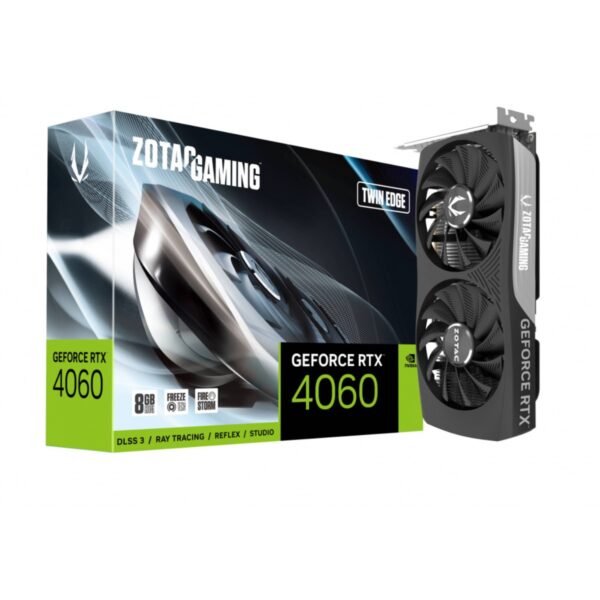 TARJETA DE VIDEO ZOTAC (ZT-D40600E-10M) RTX4060 TWIN EDGE,8GB GDDR6,2460 MHZ,PCIE 4,HDMI,3*DP,2*FAN